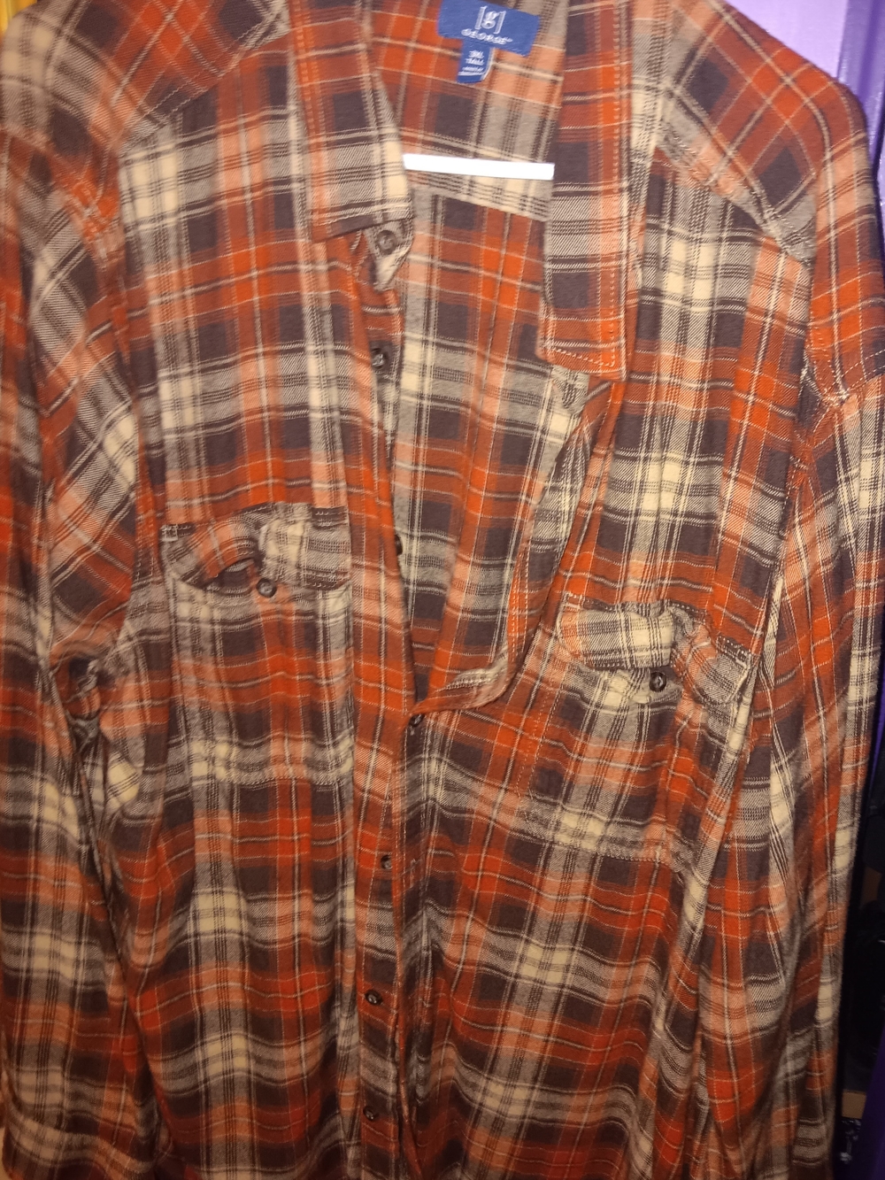 George Orange and Cream Plaid Button-Down Shirt